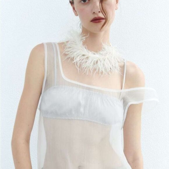 ZARA Blogger Favorite ORGANZA MIDI DRESS Sheer Boho Cover Up Shirt - Picture 7 of 8